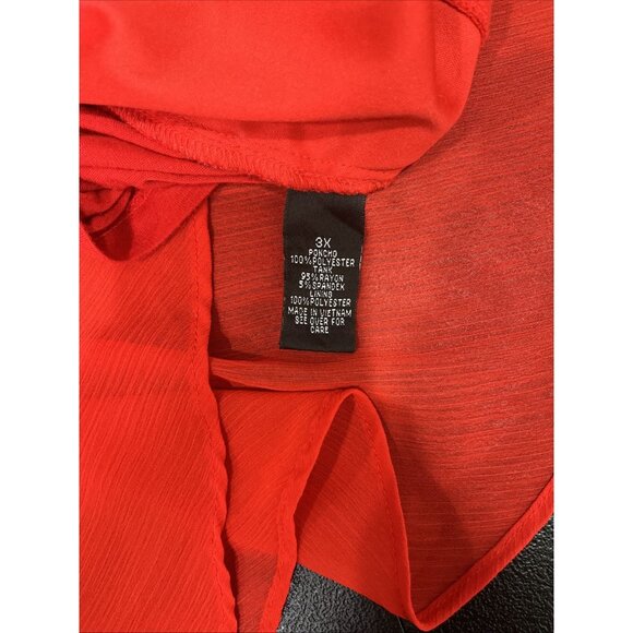 Alyx Top Womens 3X Red Poncho Chiffon Gauze Flutter Sleeve Overlay Assymetrical - Picture 7 of 8
